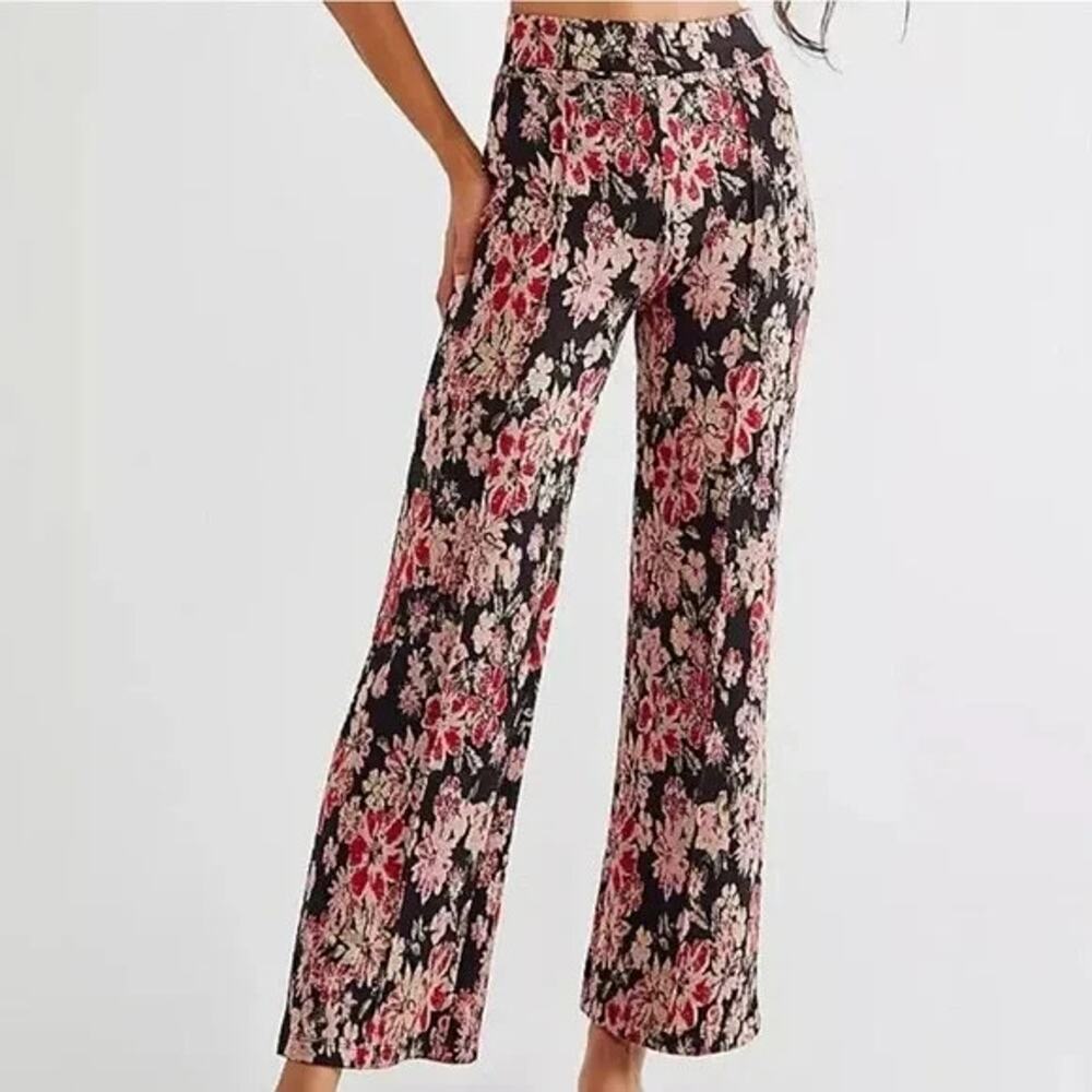 Free People Dark Black Pink Floral Rita Flare Pants Small